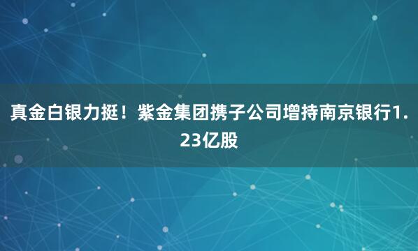 真金白銀力挺！紫金集團攜子公司增持南京銀行1.23億股